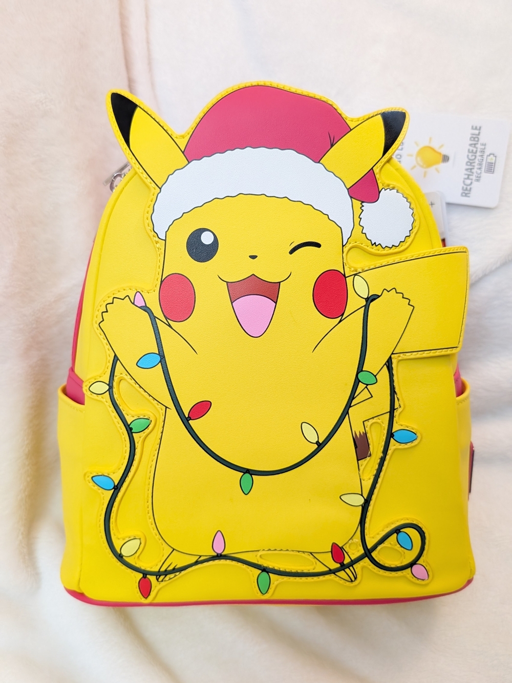 Loungefly Pikachu Pokémon Santa Xmas String Lights Light Up Mini Backpack new